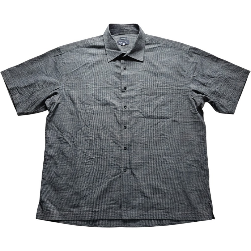 Joseph & Feiss Shirt Mens Big 2X Gray Check Short Sleeve Knit Button-Up Casual